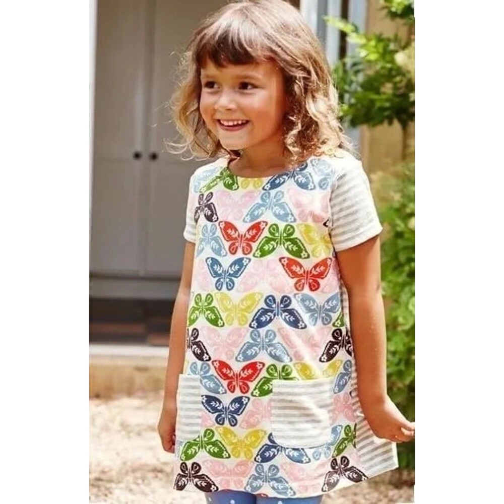Mini Boden Butterfly Striped Short Sleeve Cotton Tunic Dress Size 7-8